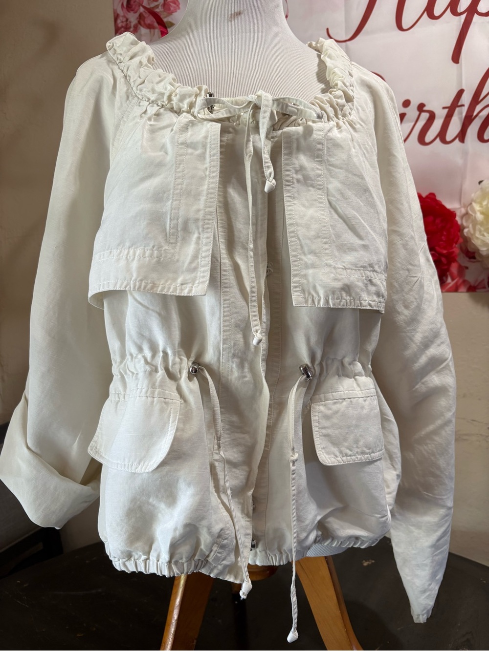 Ali Ro Cream Drawstring Ruffle-Neck Utility Jacket